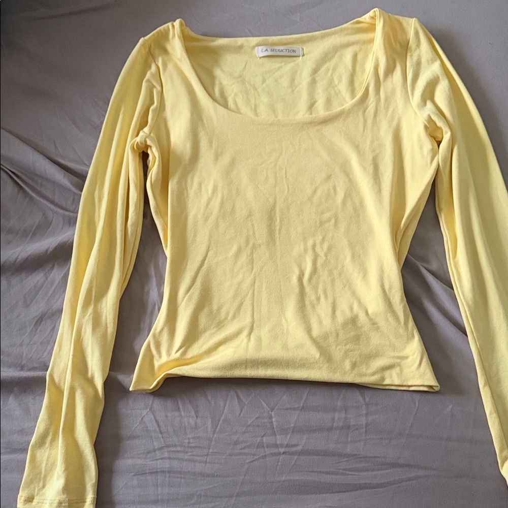 Yellow Long-Sleeve Scoop Neck Top